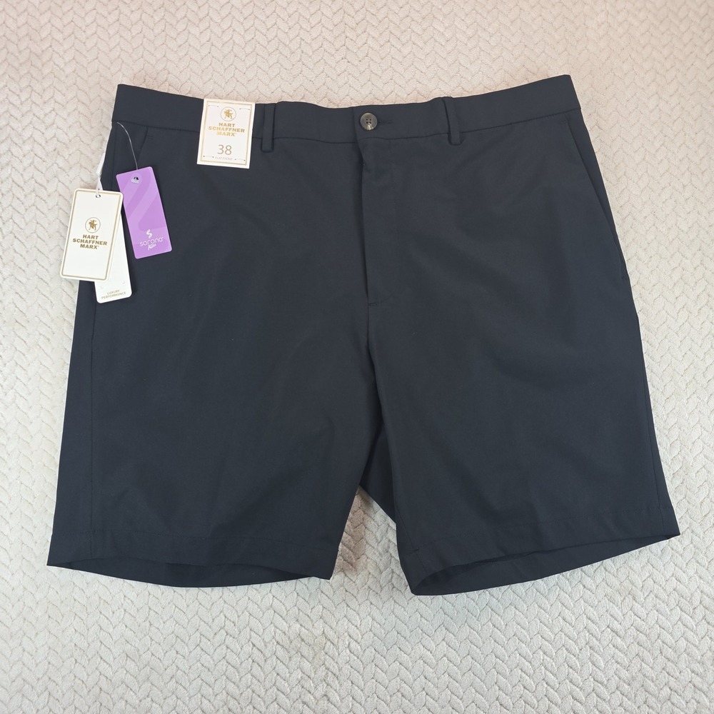 Hart Schaffner Marx Mens Luxury Performance Shorts Black 38 Flat Front Sorona